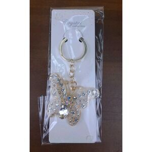 NIP Crystal Collection  Reflective Crystal Butterfly Gold Tone Keychain